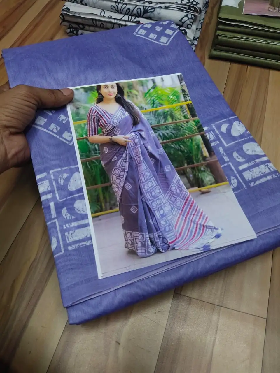 Lavender Indigo Bagru Mulmul Cotton Saree